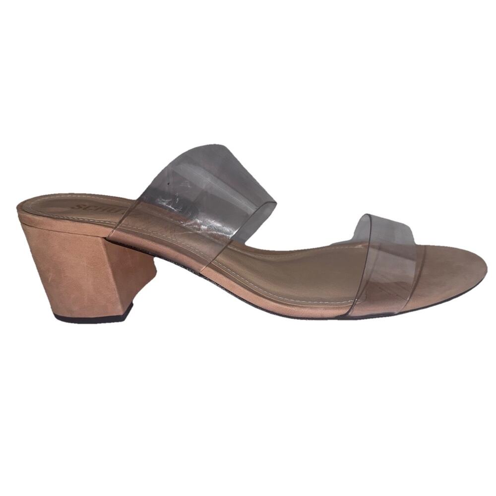 SCHUTZ 11 Clear Chunky Strap Sandals Block Heel Minimalist Leather Vinyl Slides - Picture 4 of 9